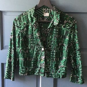 VEUC cropped poly knit jacket in Island print